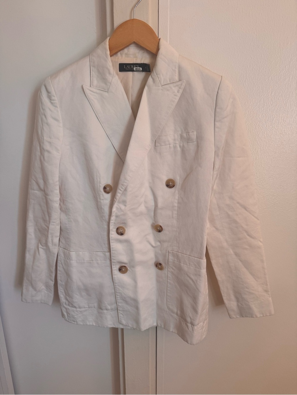 Ralph Lauren Cream Double-Breasted Linen Blazer
